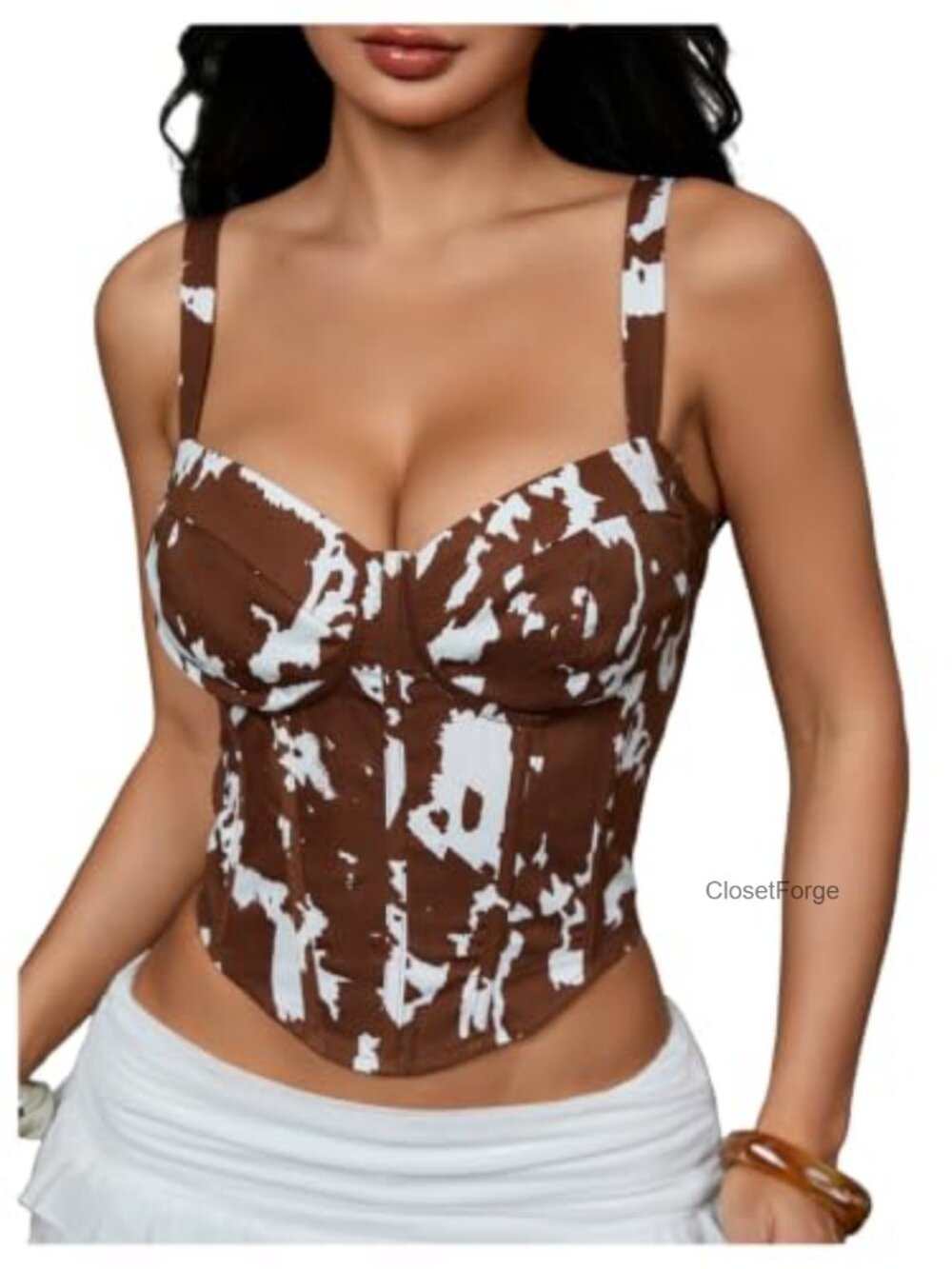 Women's Cow Print Corset Tank Top Sleeveless Sweetheart Neck Going Out Clubwear
